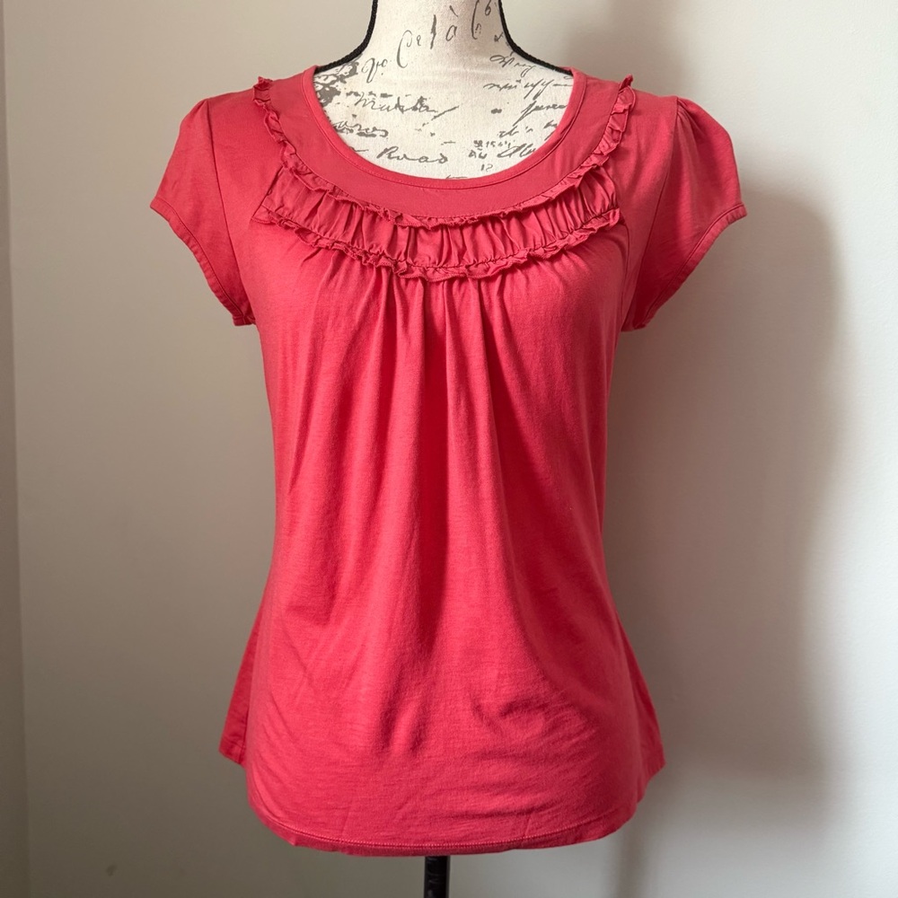 Apt. 9 Coral Ruffled Scoop Neck Short Sleeve Top